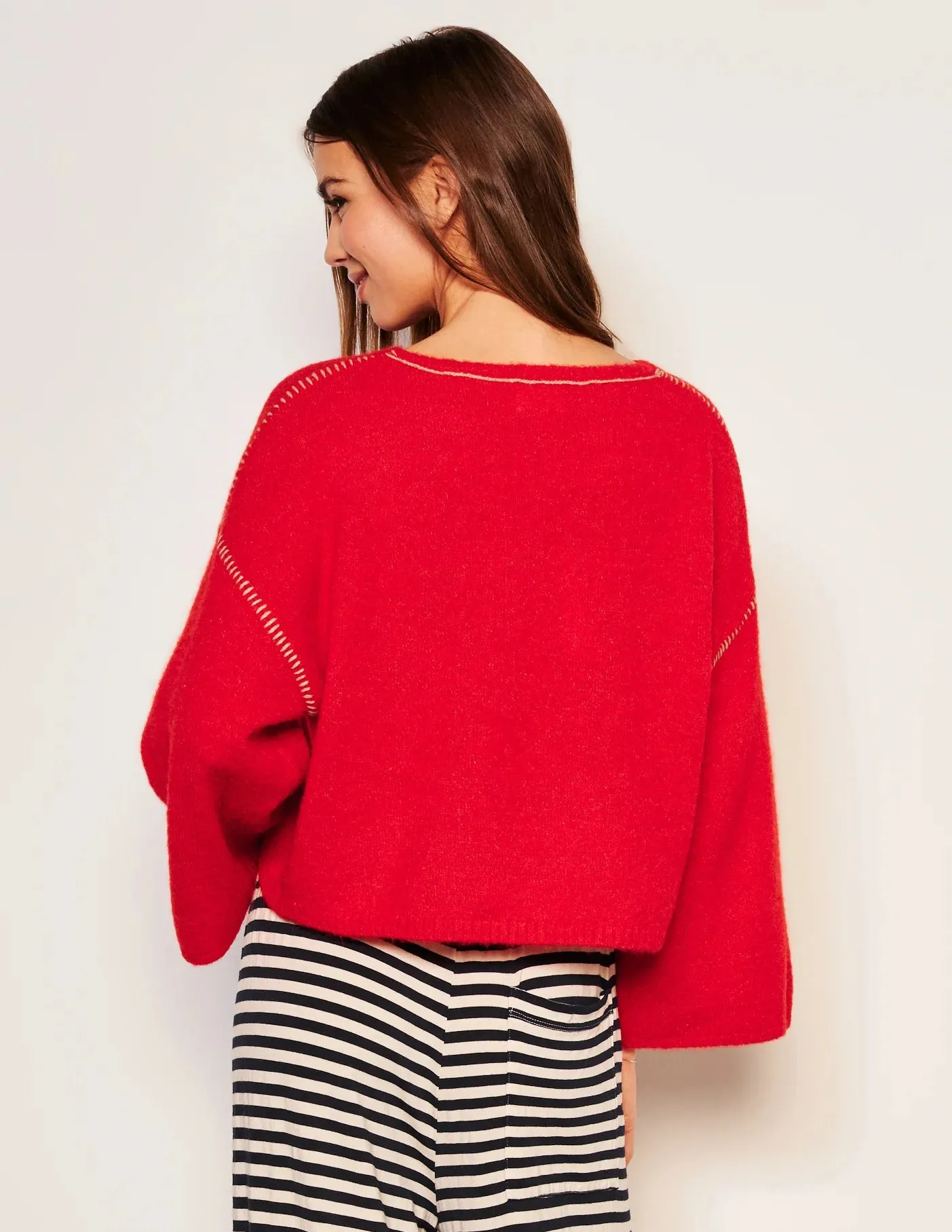 SUN Red Whip Stitch Sweater