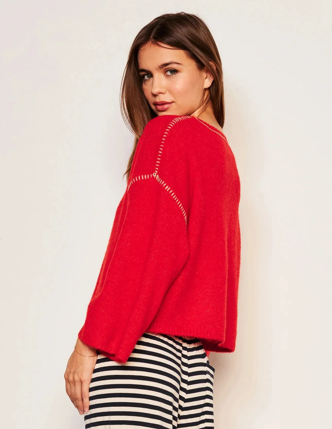 SUN Red Whip Stitch Sweater