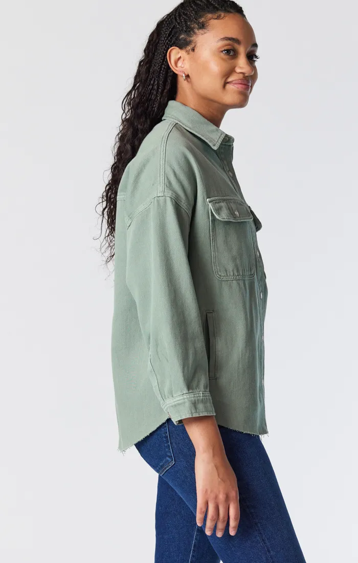 TAMARA OVERSIZED DENIM SHIRT IN LILY PAD COLORED DENIM