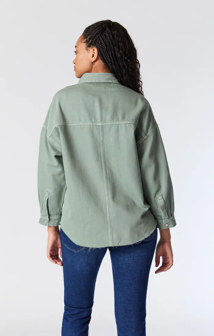 TAMARA OVERSIZED DENIM SHIRT IN LILY PAD COLORED DENIM