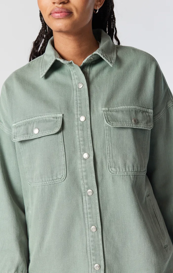 TAMARA OVERSIZED DENIM SHIRT IN LILY PAD COLORED DENIM