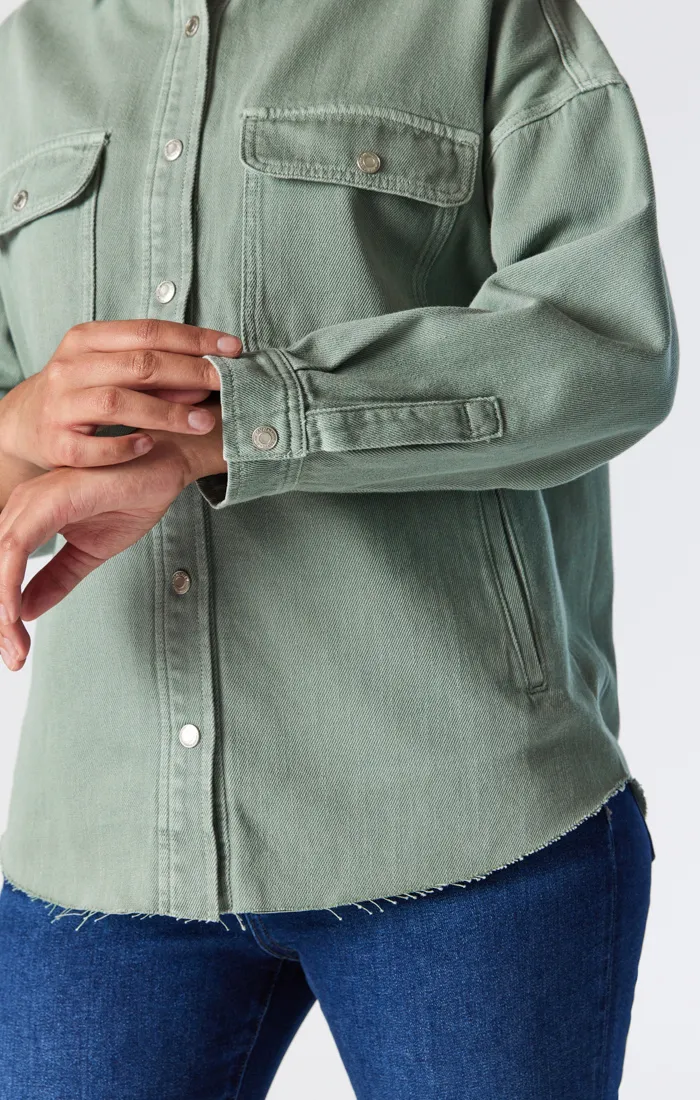 TAMARA OVERSIZED DENIM SHIRT IN LILY PAD COLORED DENIM