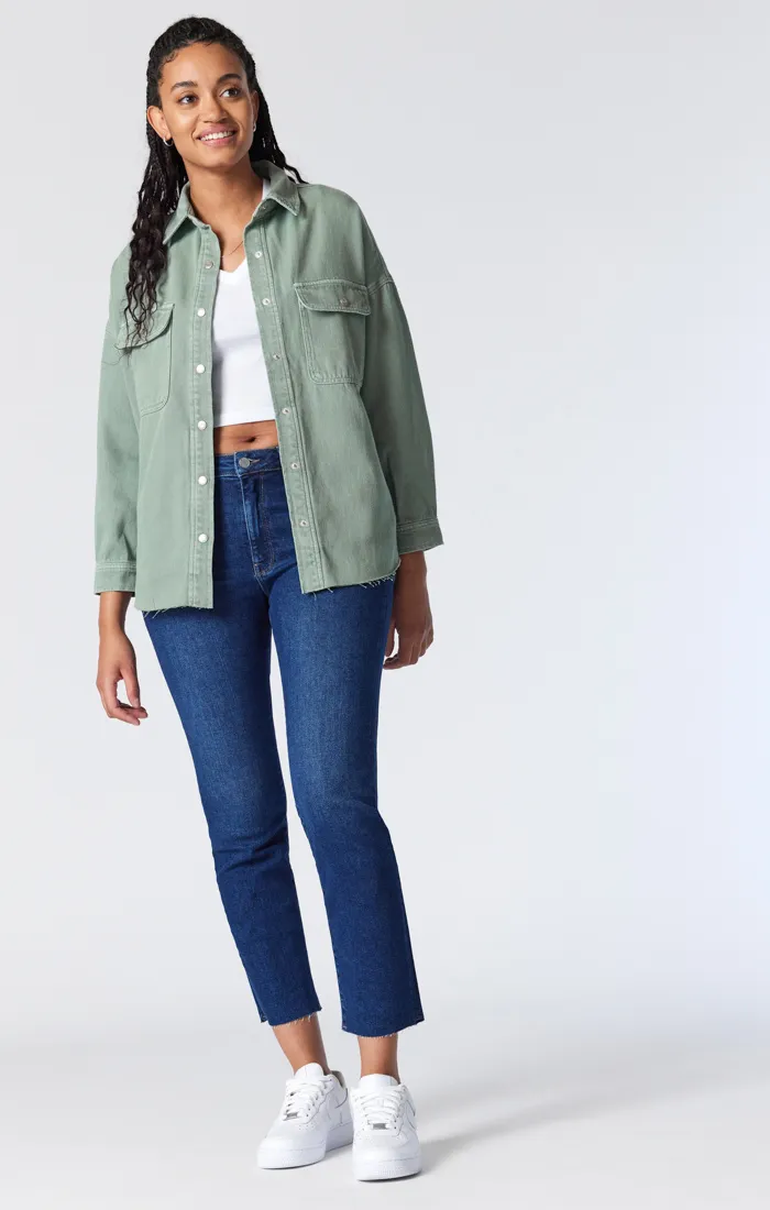 TAMARA OVERSIZED DENIM SHIRT IN LILY PAD COLORED DENIM