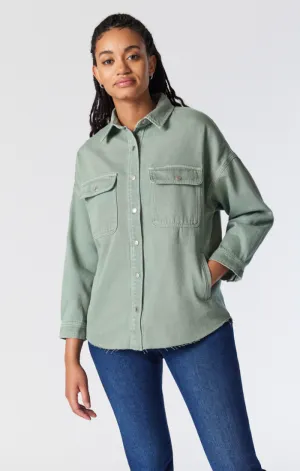 TAMARA OVERSIZED DENIM SHIRT IN LILY PAD COLORED DENIM