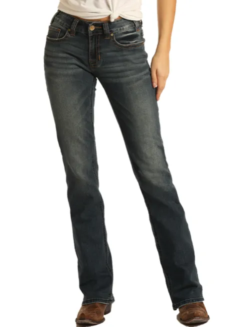 W1-7683 - Rock&Roll Denim Women's Mid Rise Extra Stretch Bootcut Jean