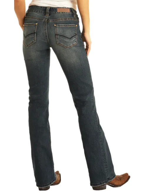W1-7683 - Rock&Roll Denim Women's Mid Rise Extra Stretch Bootcut Jean