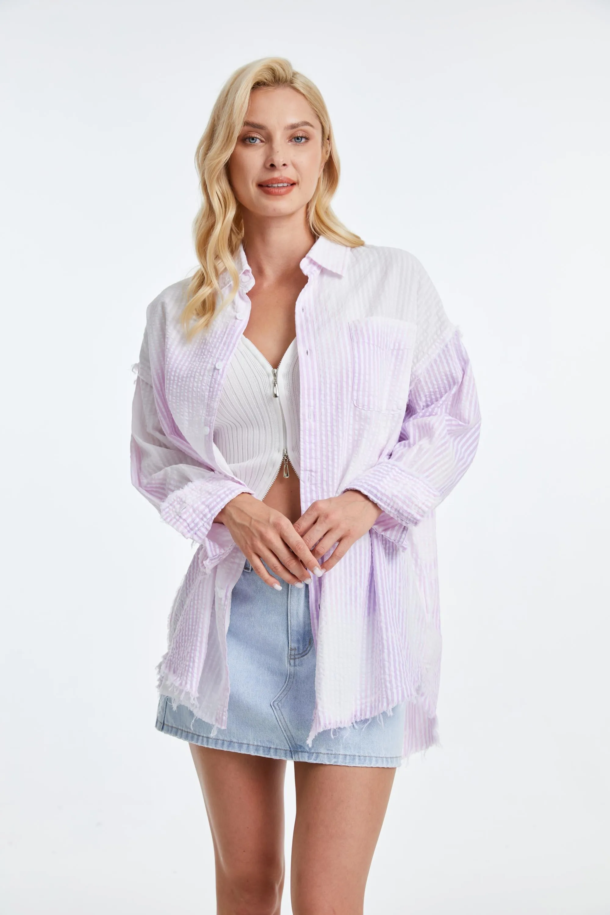 Women'S Ragged Long Sleeve Loose Shirt