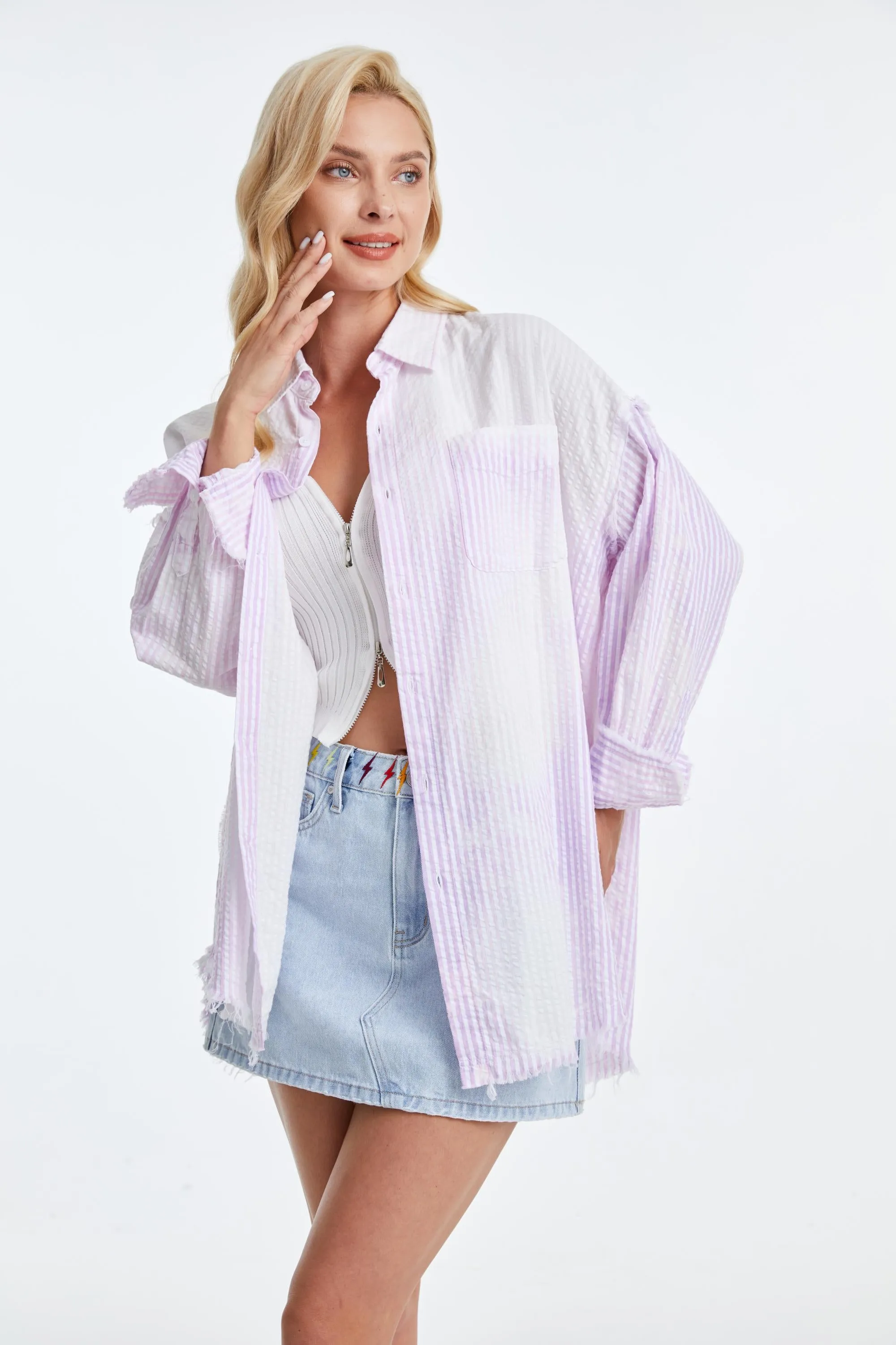 Women'S Ragged Long Sleeve Loose Shirt