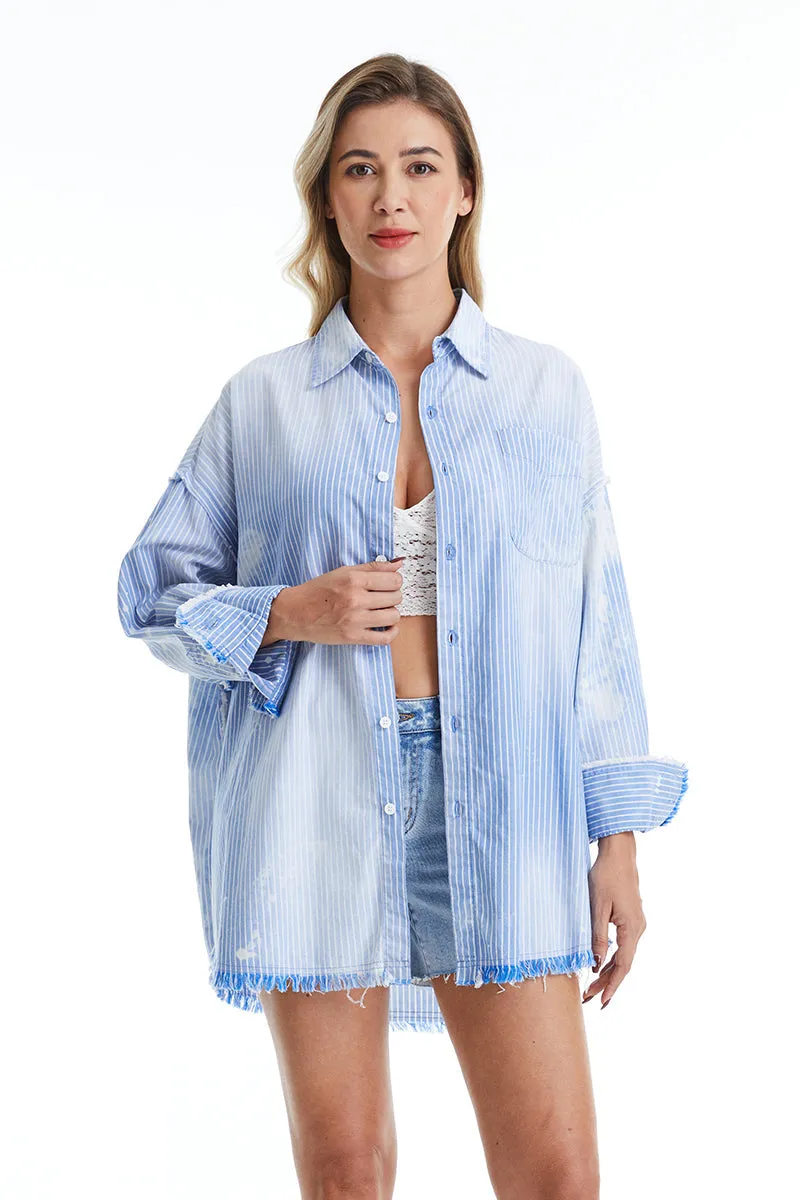 Women'S Ragged Long Sleeve Loose Shirt